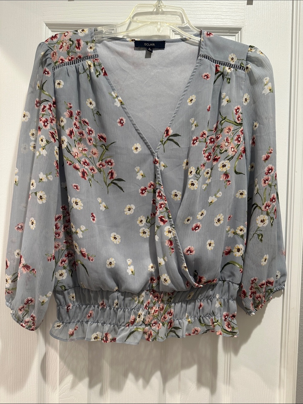 Eclair Floral Wrap Blouse in Light Blue